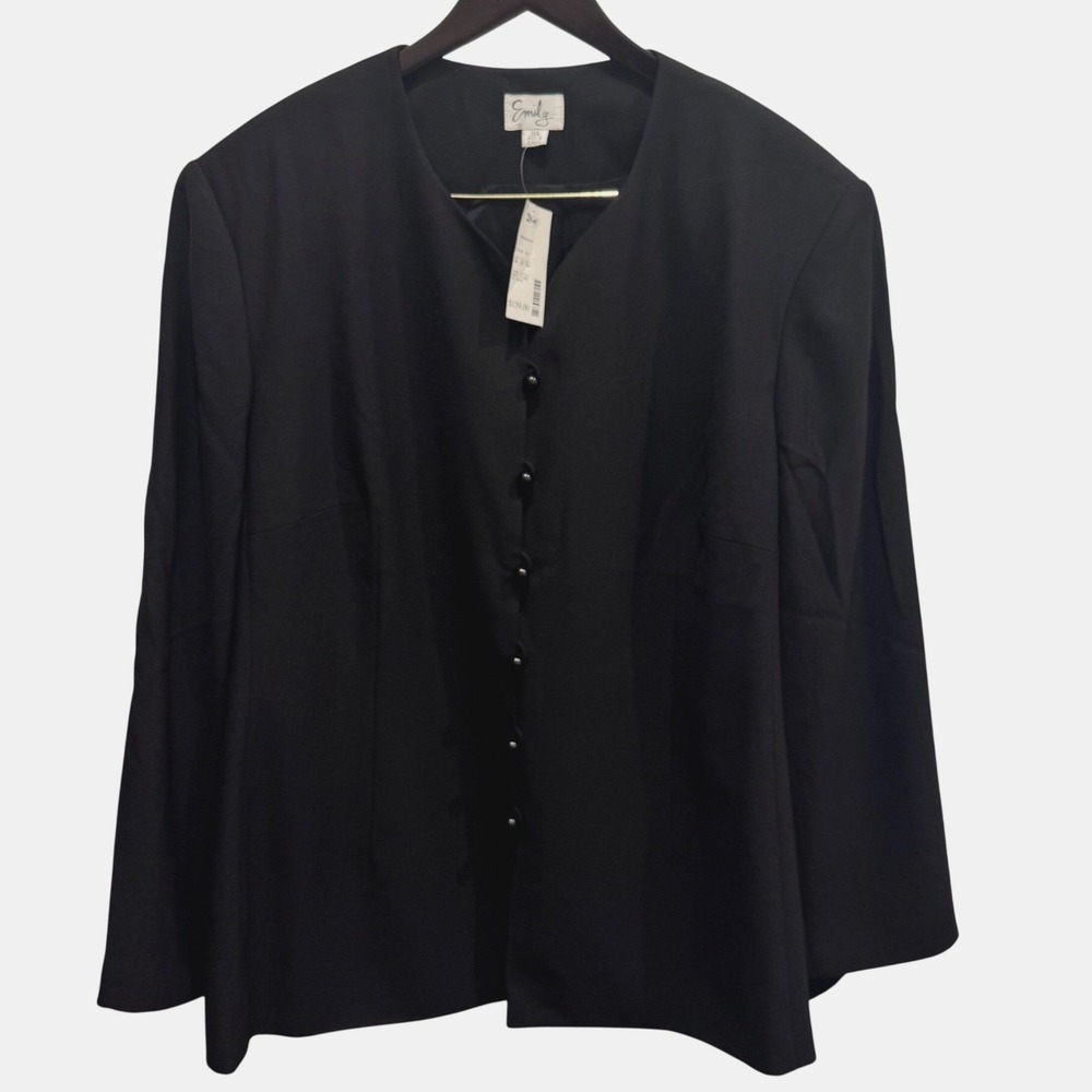 Emily Women's Black Blazer Jacket 28W‎ - Plus Size - Elegant Button Front, NWT